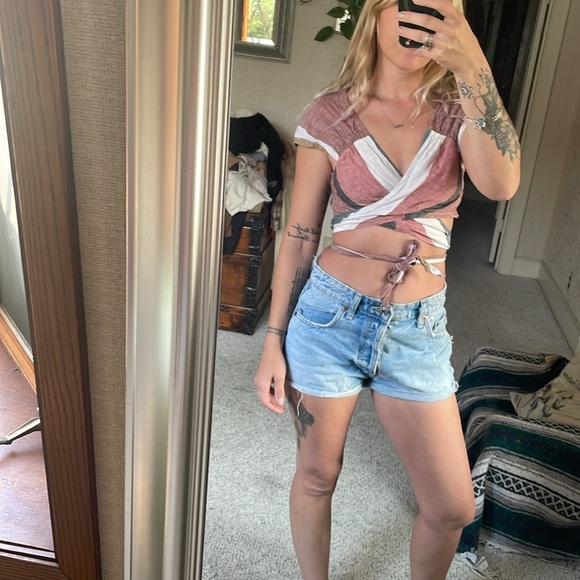 Free People Rustic Boho Linen Oberoi Wrap Crop Top - Picture 3 of 14